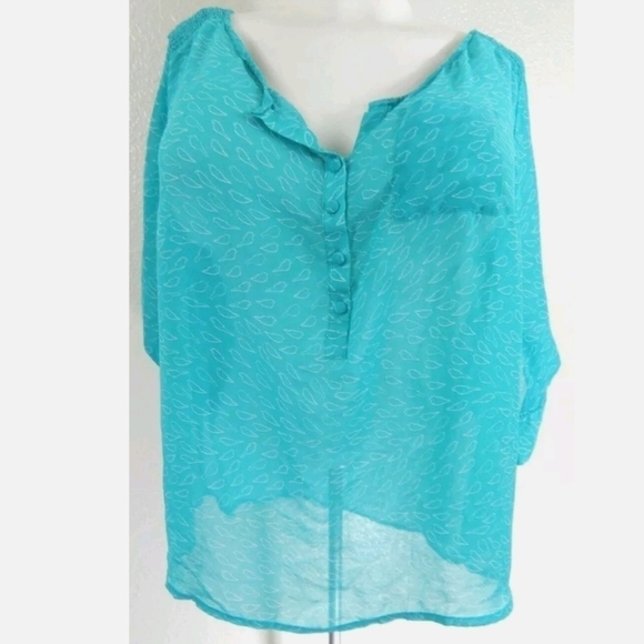 Torrid Sheer Blue Bird Print Blouse - Picture 2 of 4